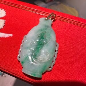 Green Jade jadeite vase shape Pendant with Dragon Design